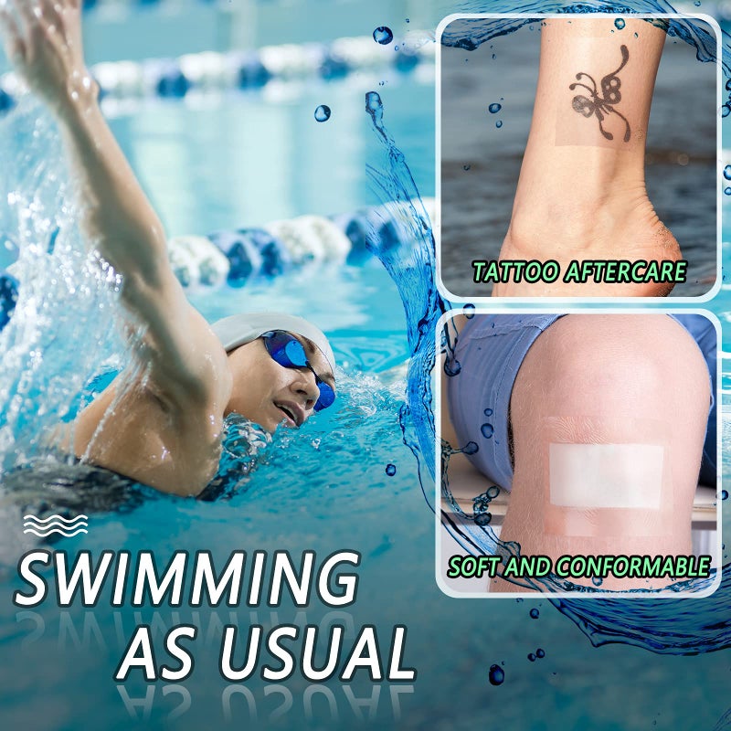 Lothee 50 Pcs Waterproof Shower Cover Patch Tattoo Aftercare Bandage Transparent Film Dressing Stretch Adhesive Wound Bandage Tape Tattoo Film Wrap, 4 x 5 Inch - Image 4