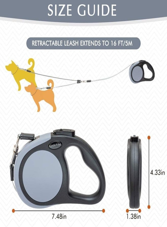 KOOLTAIL Dual Retractable Dog Leash for Two Dogs Up to 110 Lbs, Heavy Duty Double Headed 16 ft Extendable 360° Tangle-Free One Button & Lock Brake Dog Leash for Small Medium Large Dogs Grey - Image 3