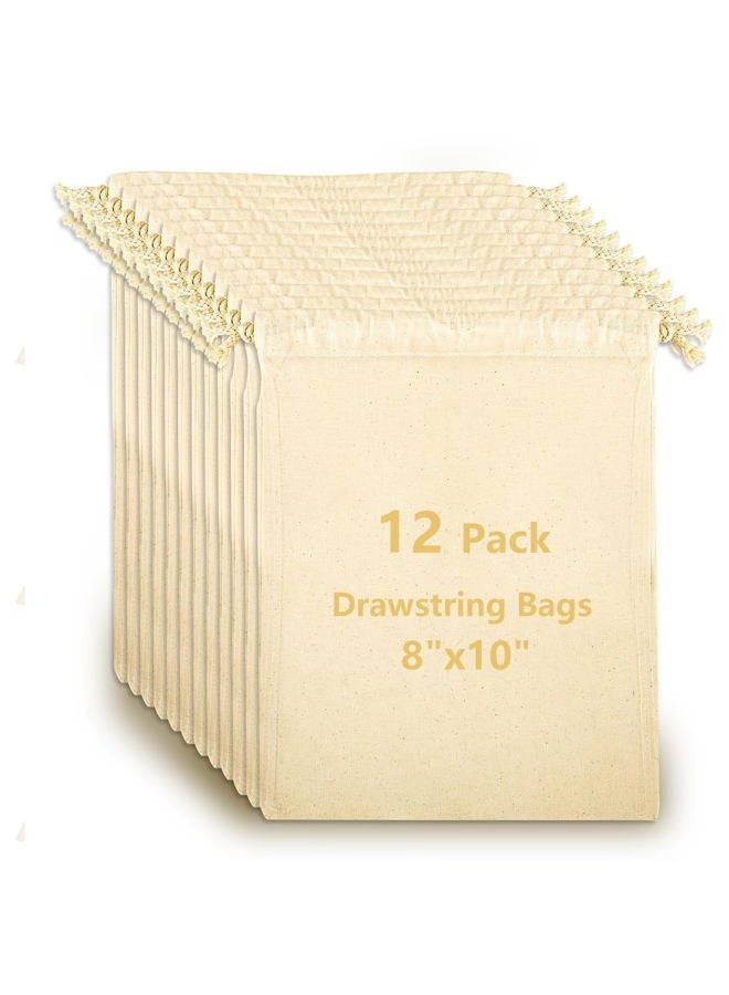 OKBA 12 Pack Cotton Muslin Drawstring Bags 8x10 inch, Reusable Cloth Bags for DIY Projects, Gift Packaging, Produce, Grocery, and Bread Storage, Eco-Friendly, Food Safe, Lightweight - Image 1