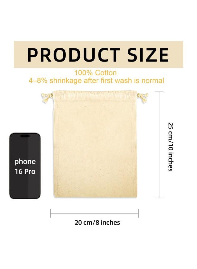 OKBA 12 Pack Cotton Muslin Drawstring Bags 8x10 inch, Reusable Cloth Bags for DIY Projects, Gift Packaging, Produce, Grocery, and Bread Storage, Eco-Friendly, Food Safe, Lightweight - Image 2