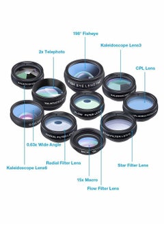 Y&D Phone Camera Lens Kit with 0.63X Wide Angle, 15X Macro, 198 Degree Fisheye, 2X Telephoto, CPL, Star Filter, Radial Flow Kaleidoscope 3, 6 Compatible Android iPhone  - Image 2