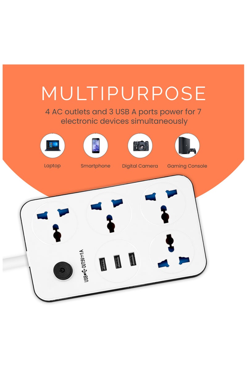 ELONSEY 5 meter Universal Power Extension Cord with 4 Power Plugs and 3 USB Outlets, 4 Way Power Strip with 3 USB Slots, Extension Lead 5 meters  - Image 4