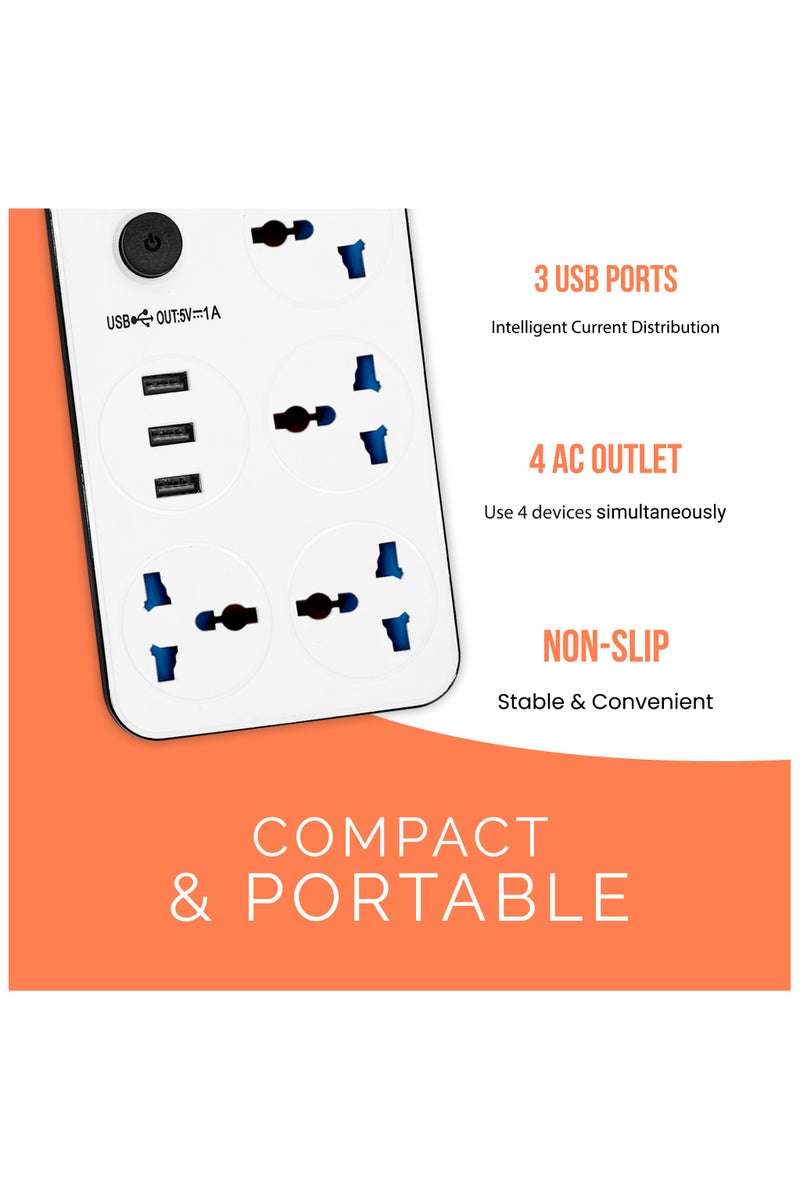 ELONSEY 5 meter Universal Power Extension Cord with 4 Power Plugs and 3 USB Outlets, 4 Way Power Strip with 3 USB Slots, Extension Lead 5 meters  - Image 3
