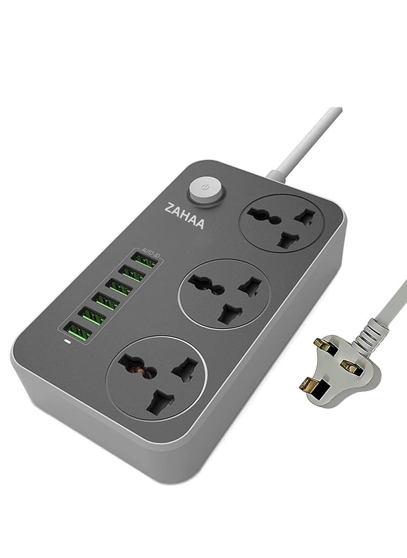Zahaa - Unviersal Power Strips Extension Cord | 3 Sockets Universal Plug Adapter with 6 USB Ports Bold Extension Cable | Power Socket | Extension Board | Extension Cable | Extension Socket 2m (White) - Image 1
