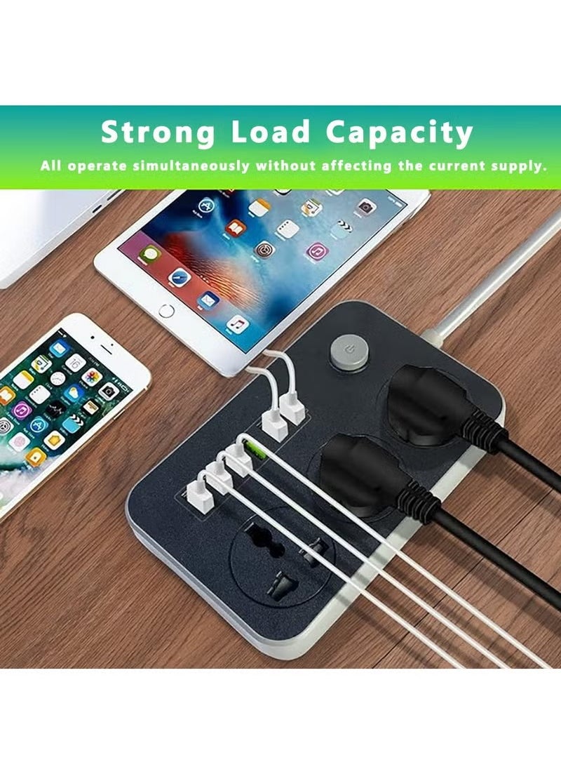 Zahaa - Unviersal Power Strips Extension Cord | 3 Sockets Universal Plug Adapter with 6 USB Ports Bold Extension Cable | Power Socket | Extension Board | Extension Cable | Extension Socket 2m (White) - Image 1