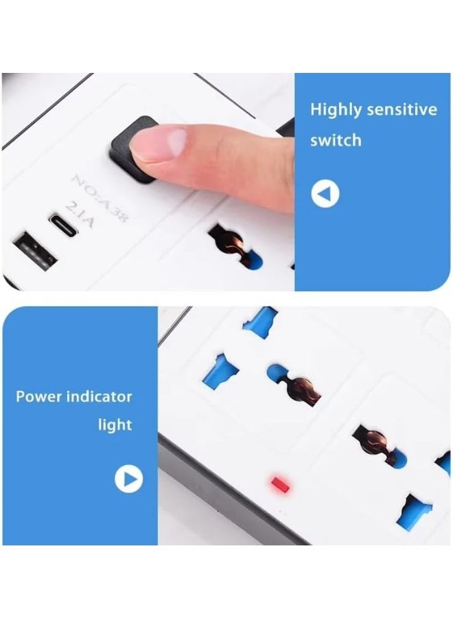 ELONSEY 5 meter Universal Power Extension Cord with 4 Power Plugs and 3 USB Outlets, 4 Way Power Strip with 3 USB Slots, Extension Lead 5 meters - Image 5