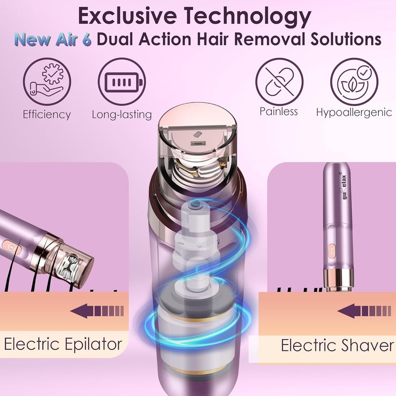 gurelax Hair Removal Epilator for Women, Rechargeable Facial Epilator Hair Remover, 2-in-1 Electric Epilator & Shaver, 18 Carat Gold Plated Head, All Ages and Skin Types - Image 3