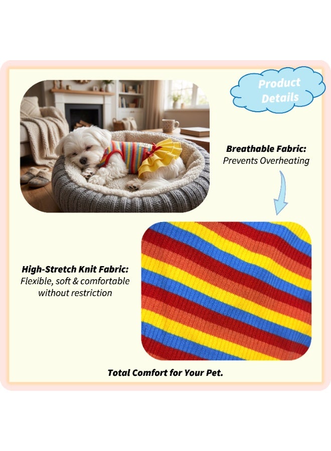 Vibrant Tropical Rainbow Pet Dress - Breathable Bright Striped Summer Puppy Outfit with Bow-Knot, Ruffled Skirt Hem Cat Clothes, Anti-Shedding Thin Dog Apparel, Easy-to-find, Size M - Image 5