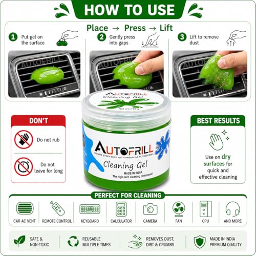 AUTOFRILL Cleaning Gel for Car AC Vent Interior Dust Keyboard Cleaner Super Clean Gel Cleaner Kit Universal Car Interior, Keyboard, PC, Laptop Cleaning Kit Car Cleaning Gel (Green-160 gm) (Pack of 1) - Image 4