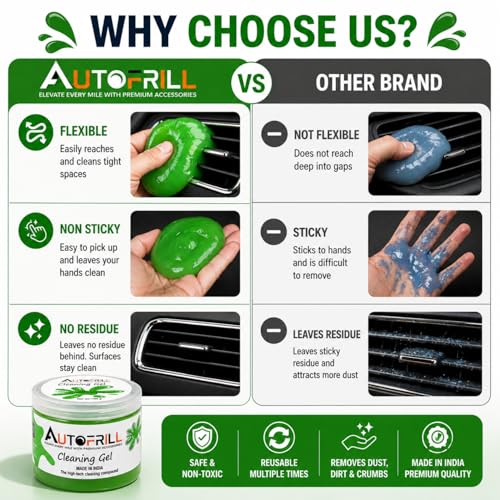 AUTOFRILL Cleaning Gel for Car AC Vent Interior Dust Keyboard Cleaner Super Clean Gel Cleaner Kit Universal Car Interior, Keyboard, PC, Laptop Cleaning Kit Car Cleaning Gel (Green-160 gm) (Pack of 1) - Image 5
