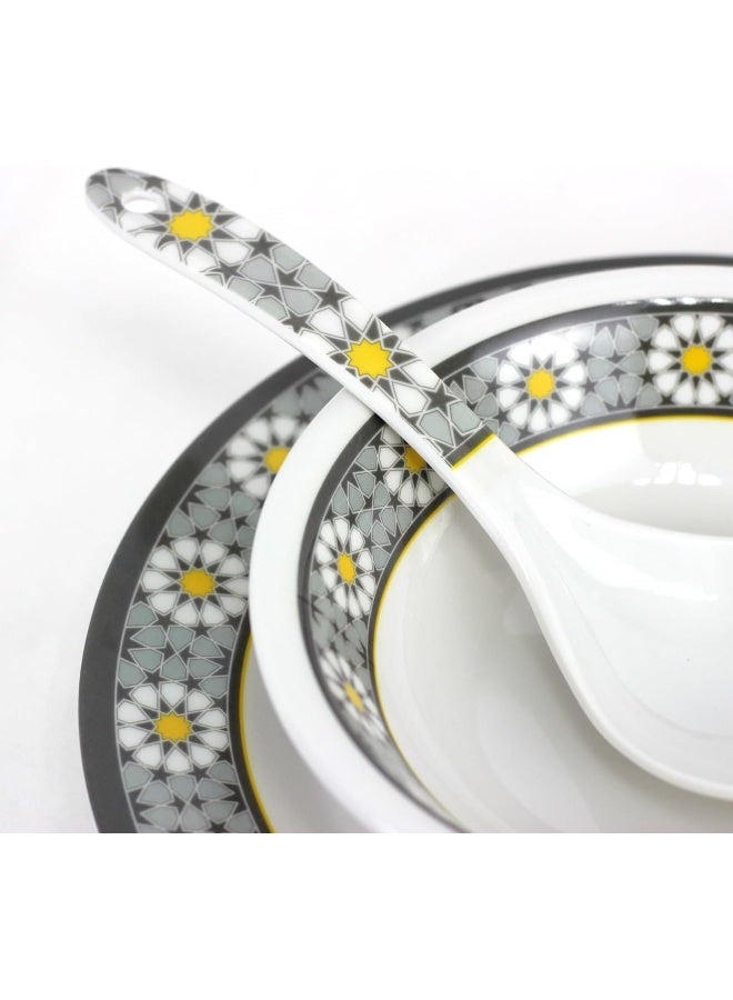 Melrich 26-Piece Melamine Dinner Set With 4 X 25 Cm Dinner Plates, 4 X 20 Cm Soup Plates, 1 X 30 Cm Serving Plate, 1 X 23 Cm Bowl, 4 X 13 Cm Rice Bowl, 2 X 18 Cm Salad Bowl, 4 X Rice Laddle, 4 X Curry Ladle, 4 X Soup Spoon, Serves 4, White - Image 2