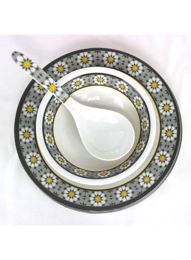Melrich 26-Piece Melamine Dinner Set With 4 X 25 Cm Dinner Plates, 4 X 20 Cm Soup Plates, 1 X 30 Cm Serving Plate, 1 X 23 Cm Bowl, 4 X 13 Cm Rice Bowl, 2 X 18 Cm Salad Bowl, 4 X Rice Laddle, 4 X Curry Ladle, 4 X Soup Spoon, Serves 4, White - Image 3