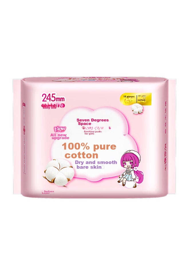 Space 7 Qidukongian Girls Ultra-thin, 100% Pure Cotton, 245mm*15 Pieces, Breathable Sanitary Napkins - Image 5
