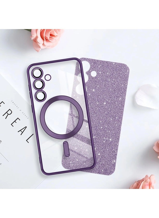 ShebSheb for Samsung Galaxy S24 Case Glitter, Clear Magnetic Phone Cases with Camera Lens Protector [Compatible with MagSafe] Bling Sparkle Plating Soft TPU Slim ShockProof Protective Cover - Image 2