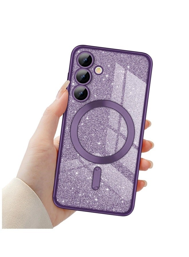 ShebSheb for Samsung Galaxy S24 Case Glitter, Clear Magnetic Phone Cases with Camera Lens Protector [Compatible with MagSafe] Bling Sparkle Plating Soft TPU Slim ShockProof Protective Cover - Image 1