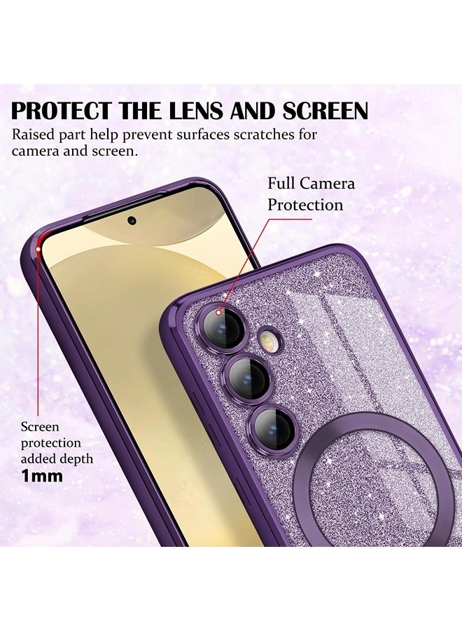 ShebSheb for Samsung Galaxy S24 Case Glitter, Clear Magnetic Phone Cases with Camera Lens Protector [Compatible with MagSafe] Bling Sparkle Plating Soft TPU Slim ShockProof Protective Cover - Image 4
