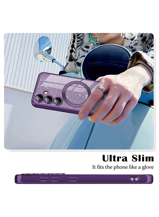 ShebSheb for Samsung Galaxy S24 Case Glitter, Clear Magnetic Phone Cases with Camera Lens Protector [Compatible with MagSafe] Bling Sparkle Plating Soft TPU Slim ShockProof Protective Cover - Image 5