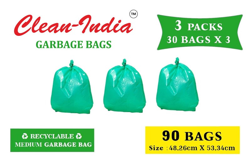 Clean India Garbage bags Clean India - 3 Packs Medium Garbage Bags for Dry and Wet Waste,(90 pcs) (Green) - Image 2