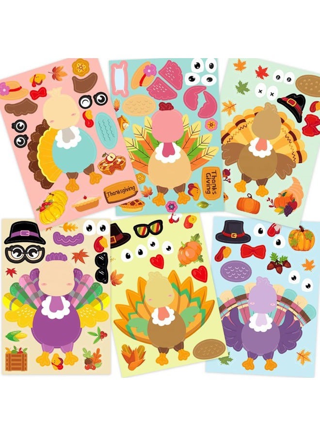 WorldBazaar Thanksgiving Stickers for Kids 48PCS Make Your Own Turkey Sticker Sheets Make A Turkey Stickers Party Activities Art Craft School Reward - Image 1