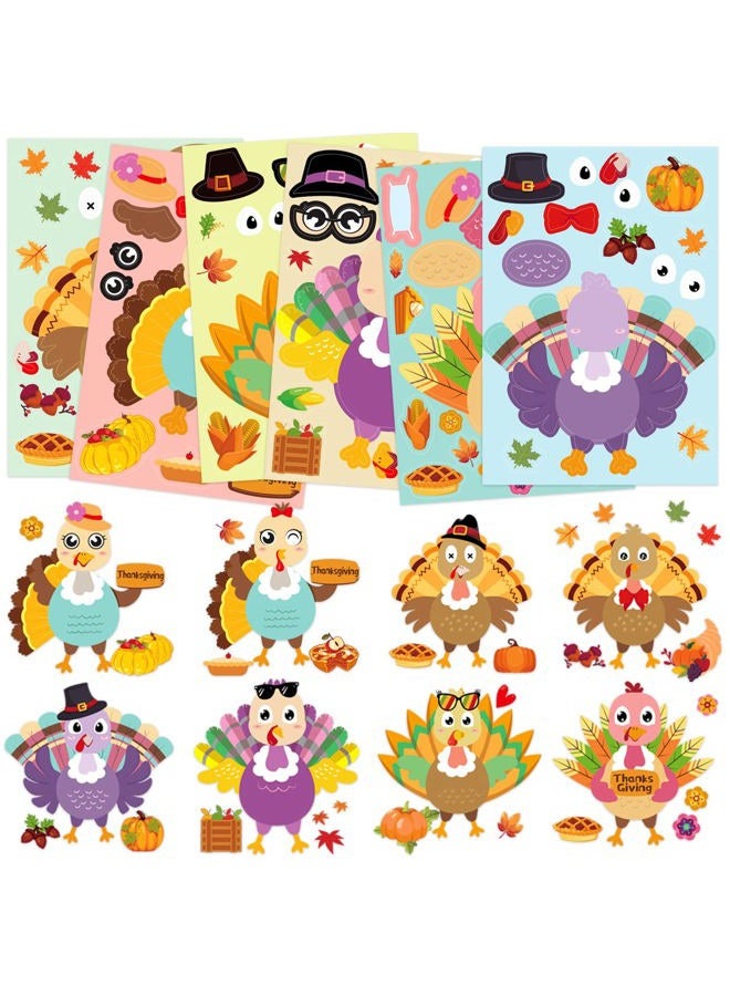 WorldBazaar Thanksgiving Stickers for Kids 48PCS Make Your Own Turkey Sticker Sheets Make A Turkey Stickers Party Activities Art Craft School Reward - Image 3