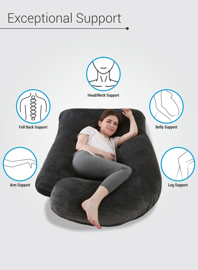 Donetella Pregnancy Pillow G-Shape Long Maternity Pillow, 180 Cm Full Body Support, Removable and Washable Velvet Cover-Complete Support for Back, Hips, Legs, Belly,Grey