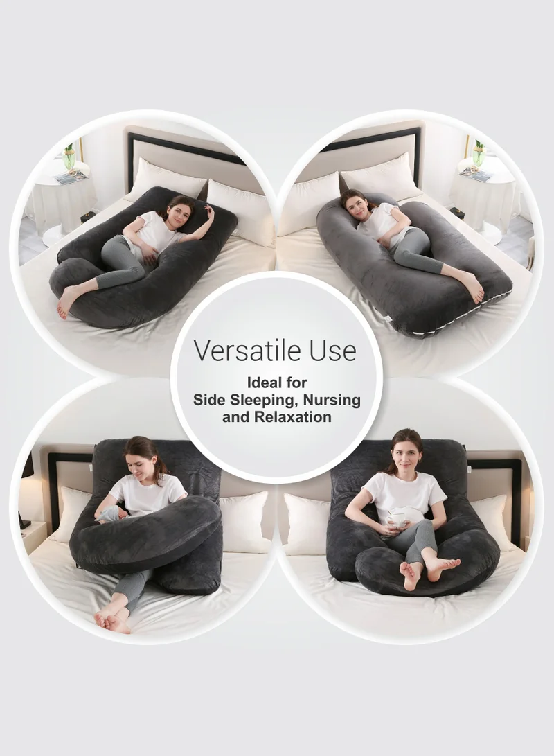 Donetella Pregnancy Pillow G-Shape Long Maternity Pillow, 180 Cm Full Body Support, Removable and Washable Velvet Cover-Complete Support for Back, Hips, Legs, Belly,Grey