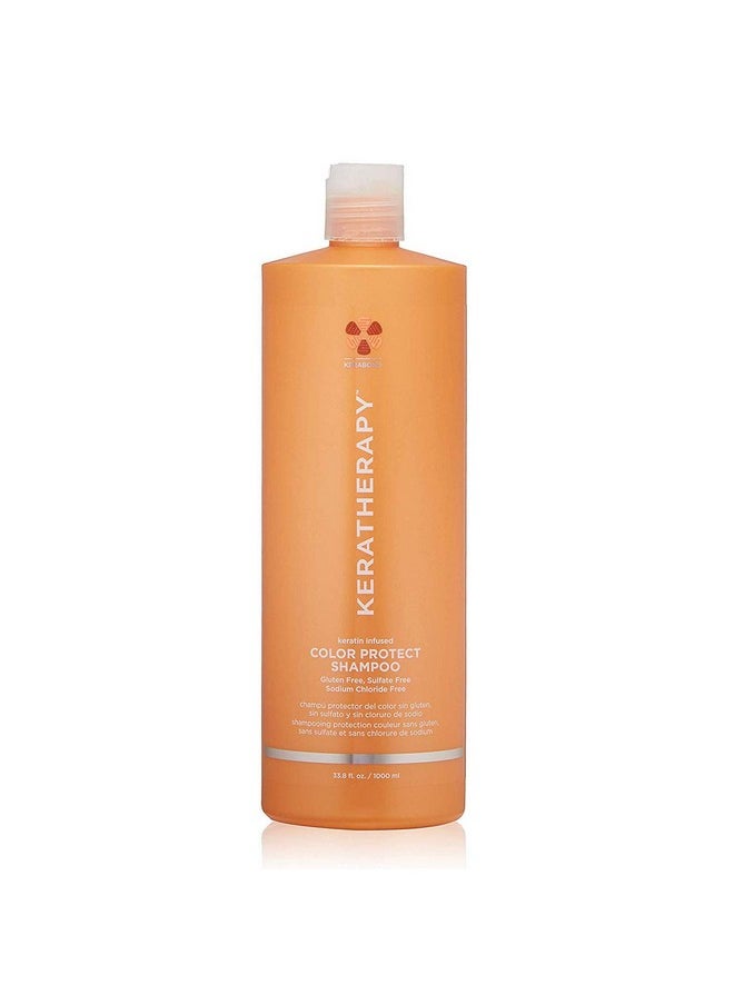 KERATHERAPY Keratin Infused Color Protect Shampoo 33.8 Fl. Oz. 1000 Ml Gluten Free Color Protecting Shampoo For Color Treated Hair With Kerabond Technology Red Raspberry Oil Omega 3 & 6  - Image 1