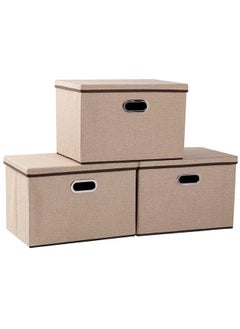 Generic Clothes Organizer Drawer with Cover Foldable Fabric Storage Boxes Cloth Storage Organizer Drawer Storage Cubes Wardrobe Clothes Organizer Toys Storage Bin for Underwear Socks (Khaki-3Pcs)  - Image 1