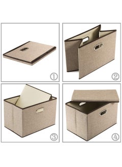 Generic Clothes Organizer Drawer with Cover Foldable Fabric Storage Boxes Cloth Storage Organizer Drawer Storage Cubes Wardrobe Clothes Organizer Toys Storage Bin for Underwear Socks (Khaki-3Pcs)  - Image 4