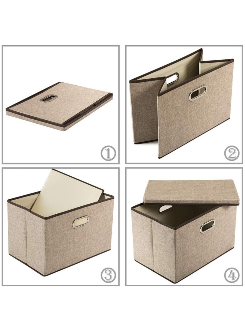 Clothes Organizer Drawer with Cover Foldable Fabric Storage Boxes Cloth Storage Organizer Drawer Storage Cubes Wardrobe Clothes Organizer Toys Storage Bin for Underwear Socks (Khaki-3Pcs) - Image 4
