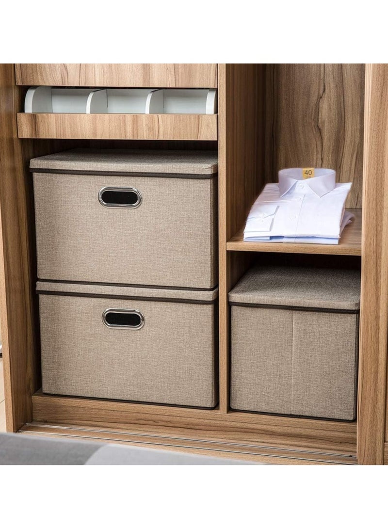 Clothes Organizer Drawer with Cover Foldable Fabric Storage Boxes Cloth Storage Organizer Drawer Storage Cubes Wardrobe Clothes Organizer Toys Storage Bin for Underwear Socks (Khaki-3Pcs) - Image 2