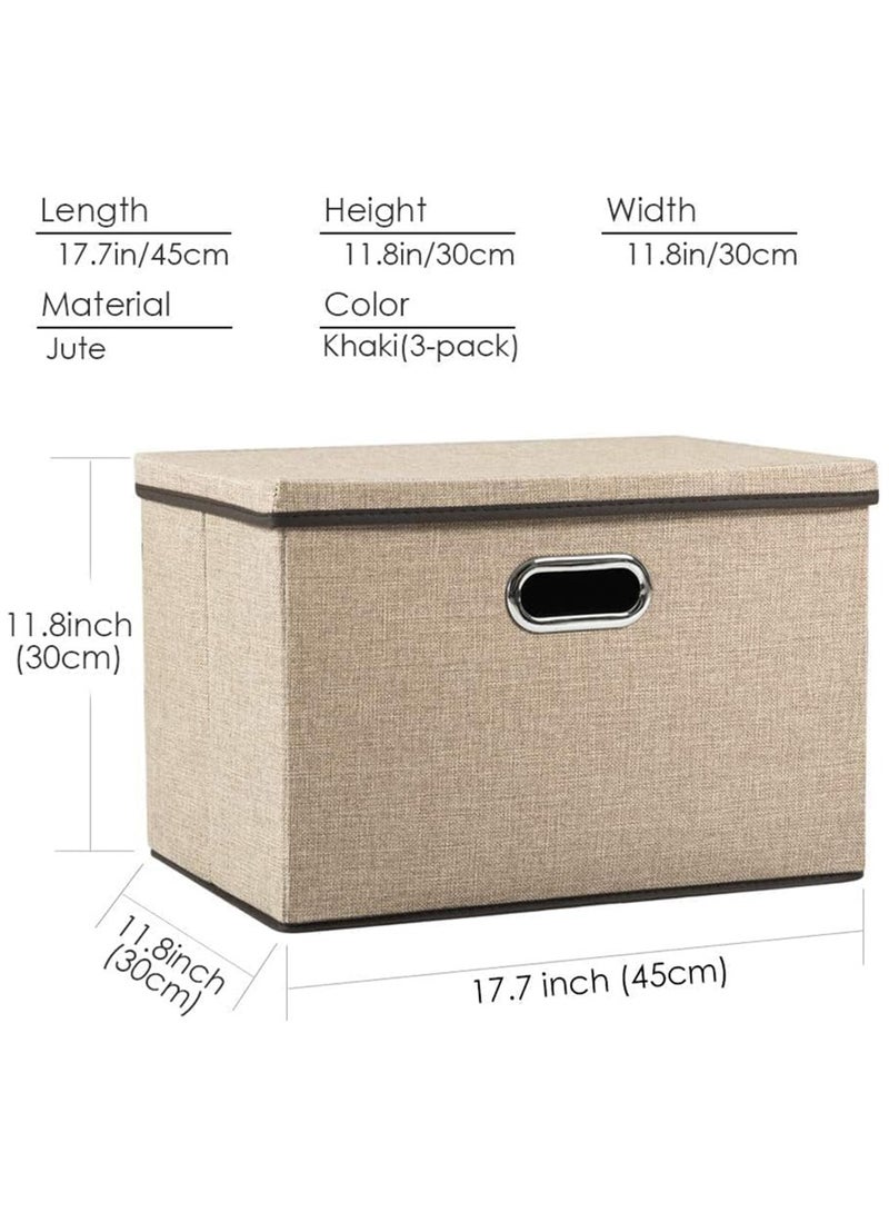 Clothes Organizer Drawer with Cover Foldable Fabric Storage Boxes Cloth Storage Organizer Drawer Storage Cubes Wardrobe Clothes Organizer Toys Storage Bin for Underwear Socks (Khaki-3Pcs) - Image 3