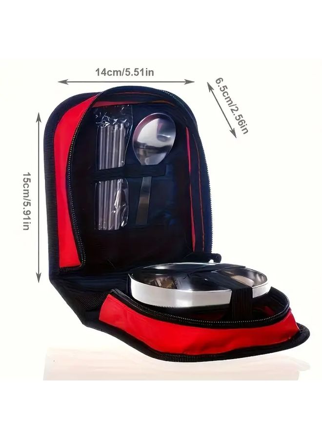 Blue Stainless Steel Folding Portable Bowl Spoon Single Tableware Set For Outdoor Camping Picnic Travel - Image 3