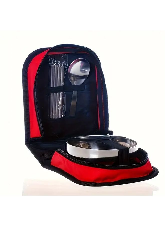 Blue Stainless Steel Folding Portable Bowl Spoon Single Tableware Set For Outdoor Camping Picnic Travel - Image 5