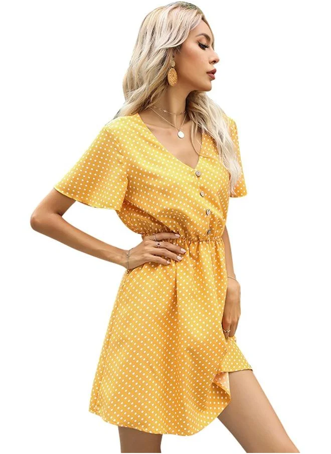 YUNIQEE Yellow Polka Dot Print Mini Dress