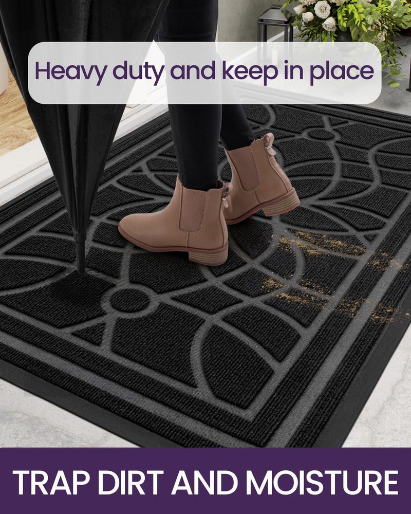 DEXI Front Door Mat Outdoor 45 x 75 cm, Heavy Duty Non Slip Floor Mats with Rubber Backing, Low Profile Dirt Trapper Doormat for Entryway, Patio, Garage, High Traffic Areas, Black - Image 5