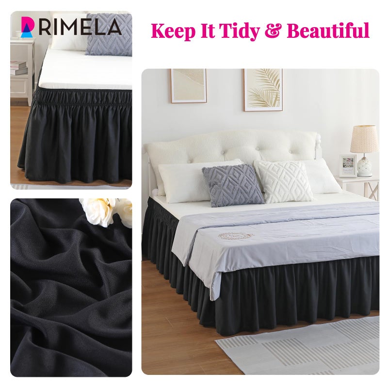 RIMELA Black Bed Skirt Queen Size 15 Inch Drop, Elastic Bed Skirting for Bed Base and Frame, Bedding Dust Ruffle Easy to Install, Lightweight Wrap Around Adjustable Bedskirt - Image 5