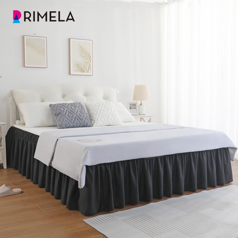 RIMELA Black Bed Skirt Queen Size 15 Inch Drop, Elastic Bed Skirting for Bed Base and Frame, Bedding Dust Ruffle Easy to Install, Lightweight Wrap Around Adjustable Bedskirt - Image 2