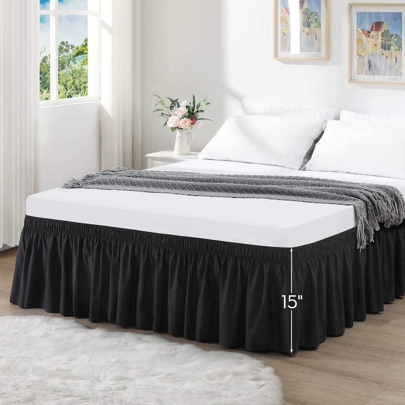 RIMELA Black Bed Skirt Queen Size 15 Inch Drop, Elastic Bed Skirting for Bed Base and Frame, Bedding Dust Ruffle Easy to Install, Lightweight Wrap Around Adjustable Bedskirt - Image 3