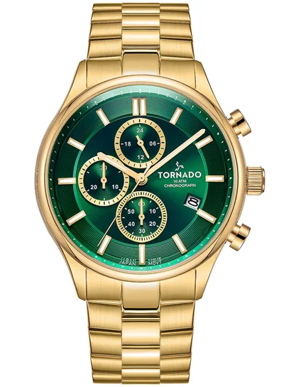 TORNADO Men's Solid stainless steel with Polished outer links and brushed center links. Chronograph Watch T6106B-GBGH - 42mm mm