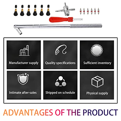 AICEL Tire Valve Stem Tool Puller and Installer Kit, Remover and Installation Set, 6 Pcs TR412 Snap-in Valve Stems with Valve Stem Cores, 1 Pcs Single Head Tire Valve Core Tool, 1 Pcs 4-Way Valve Tool - Image 2
