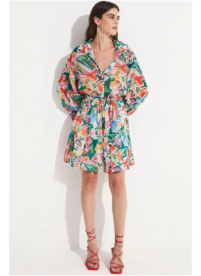 JUNE June Women Floral Patterned Waist Open Mini Lined Chiffon Woven Dress Multicolor