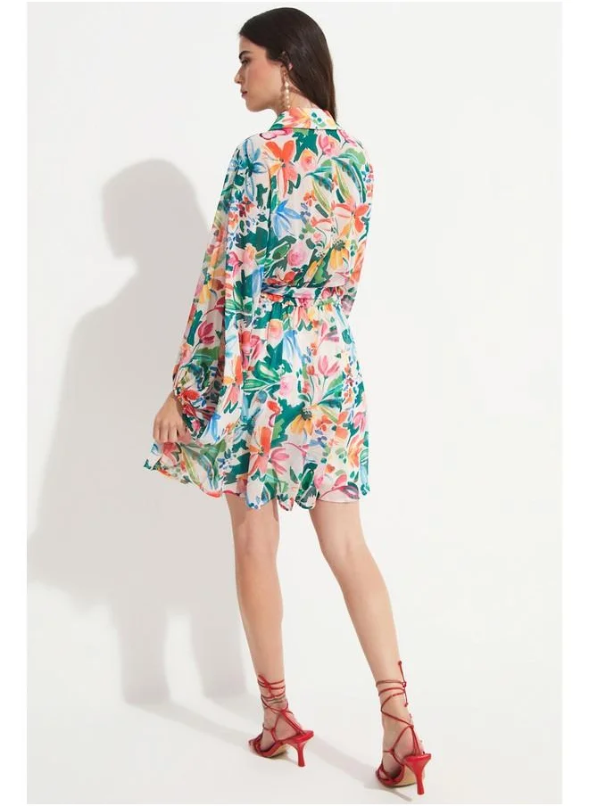 JUNE June Women Floral Patterned Waist Open Mini Lined Chiffon Woven Dress Multicolor