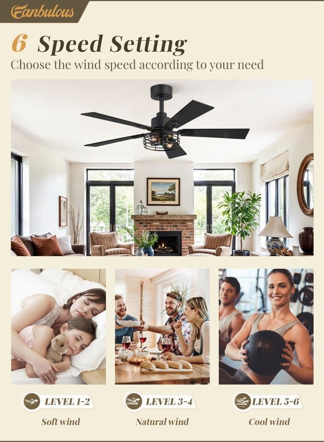 Fanbulous 2 Pack Farmhouse 42 Ceiling Fans with Lights, Black Industrial Caged Ceiling Fans for Bedroom Living Room, Double-Sided 5 Blades Rustic Ceiling Fan - Image 3
