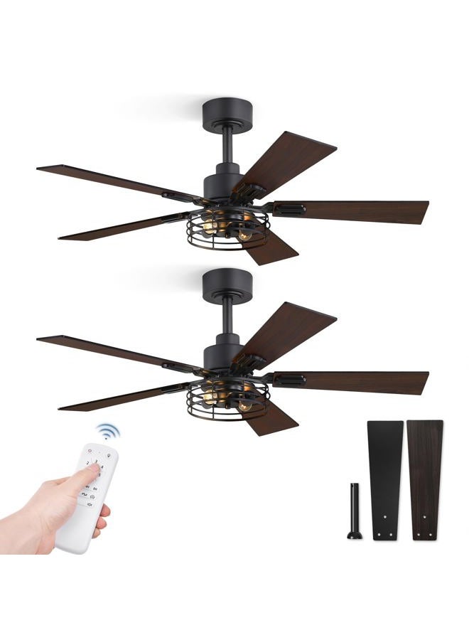 Fanbulous 2 Pack Farmhouse 42 Ceiling Fans with Lights, Black Industrial Caged Ceiling Fans for Bedroom Living Room, Double-Sided 5 Blades Rustic Ceiling Fan - Image 1