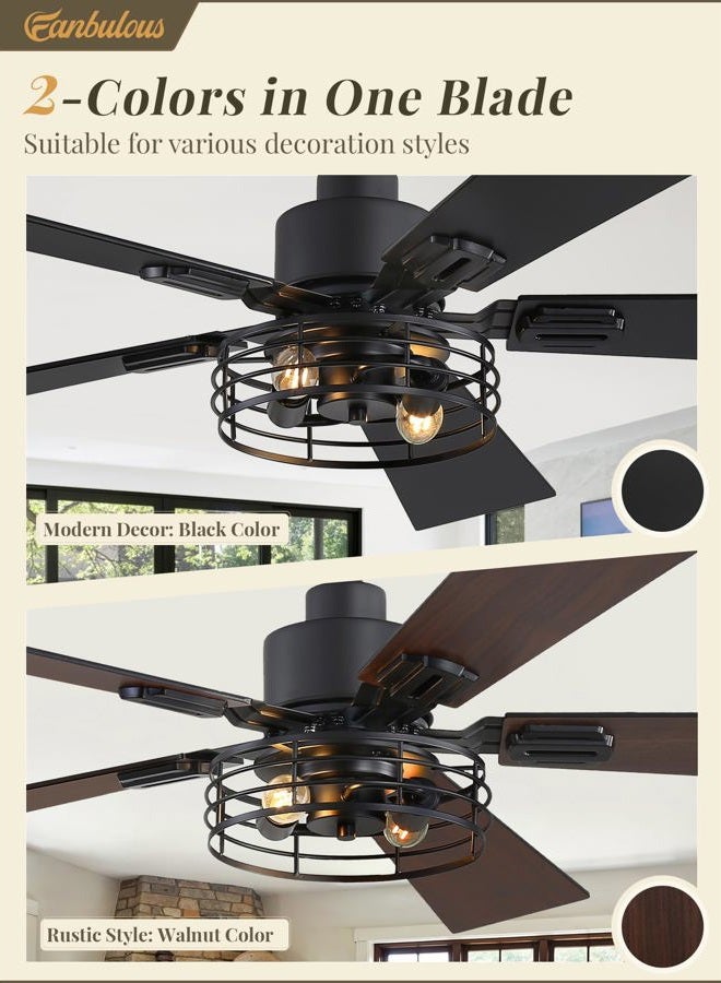 Fanbulous 2 Pack Farmhouse 42 Ceiling Fans with Lights, Black Industrial Caged Ceiling Fans for Bedroom Living Room, Double-Sided 5 Blades Rustic Ceiling Fan - Image 2