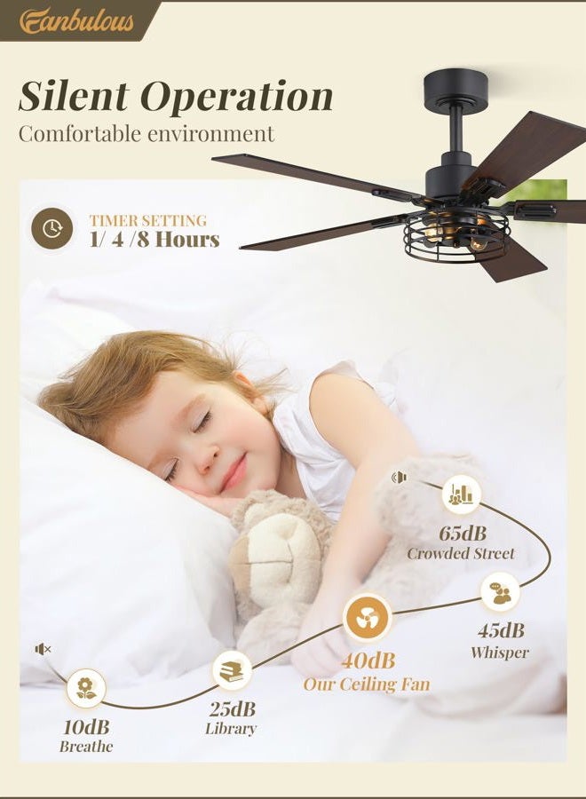 Fanbulous 2 Pack Farmhouse 42 Ceiling Fans with Lights, Black Industrial Caged Ceiling Fans for Bedroom Living Room, Double-Sided 5 Blades Rustic Ceiling Fan - Image 4