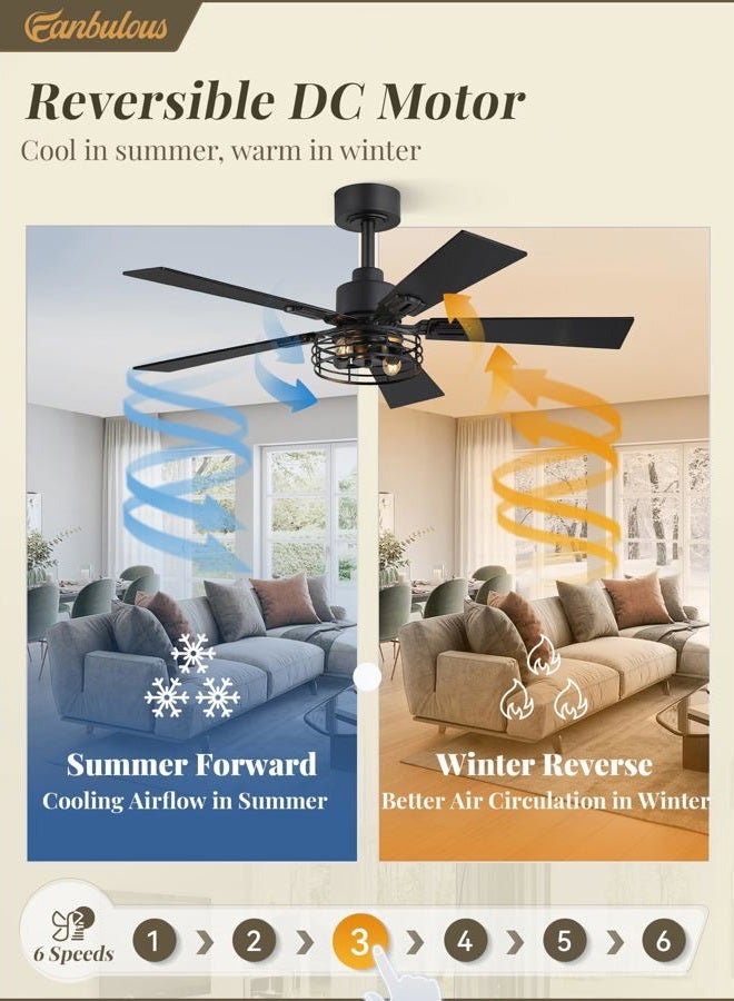 Fanbulous 2 Pack Farmhouse 42 Ceiling Fans with Lights, Black Industrial Caged Ceiling Fans for Bedroom Living Room, Double-Sided 5 Blades Rustic Ceiling Fan - Image 5