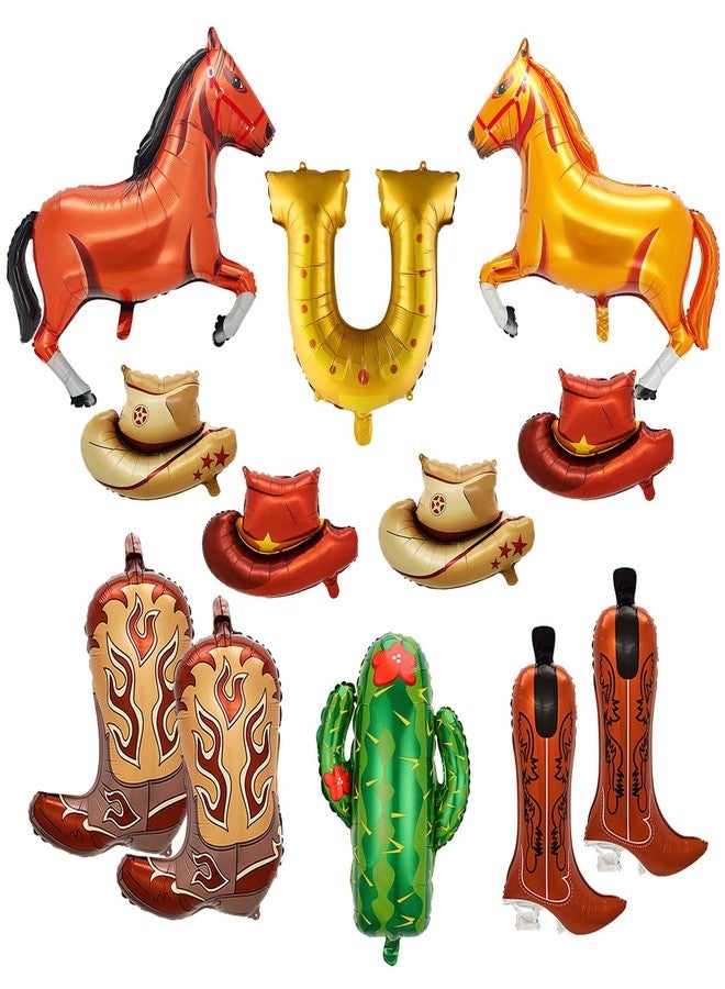 FEXICHUJI 12Pcs Western Cowboy Horse Balloons, Horse Theme Party Decorations Contains Horseshoe Boots Cowboy Hats Cactus Balloons, Rodeo Rodeo Birthday Bachelorette Party Decorations for Cowboys and Cowgirls - Image 1