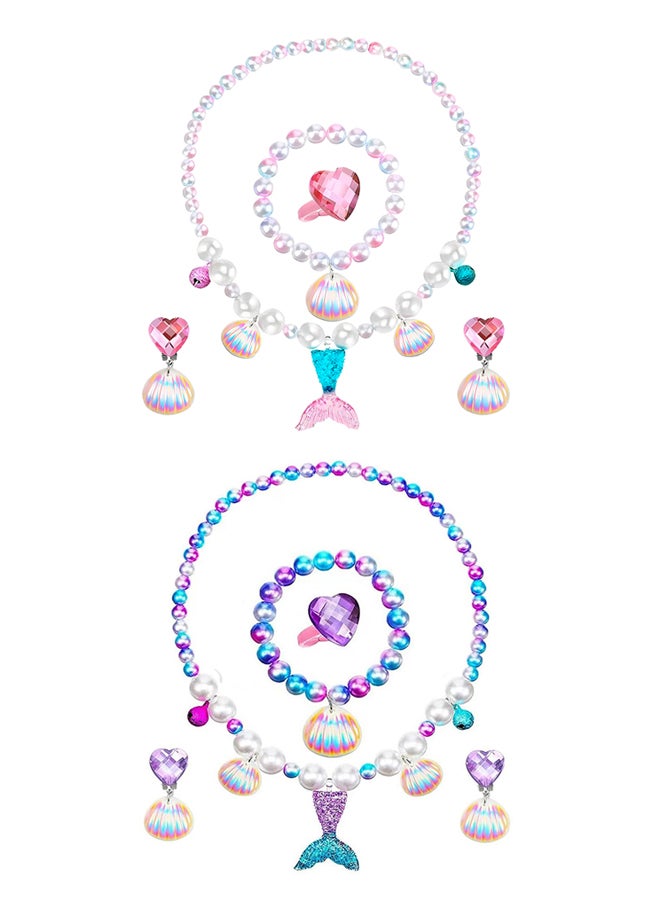 MARGOUN 2 Pack Mermaid Jewelry Set for Little Girls Princess Mermaid Stretchy Necklace Bracelet Earrings Ring Kids Pretend and Dress Up Jewelry for Toddlers Aged 2 3 4 5 Gift  - Image 2